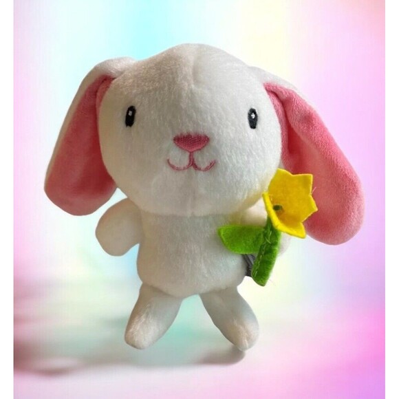 HALLMARK Bunny Rabbit Plush Holding Flower Stuffed Animal 5" Pink White - Picture 1 of 13